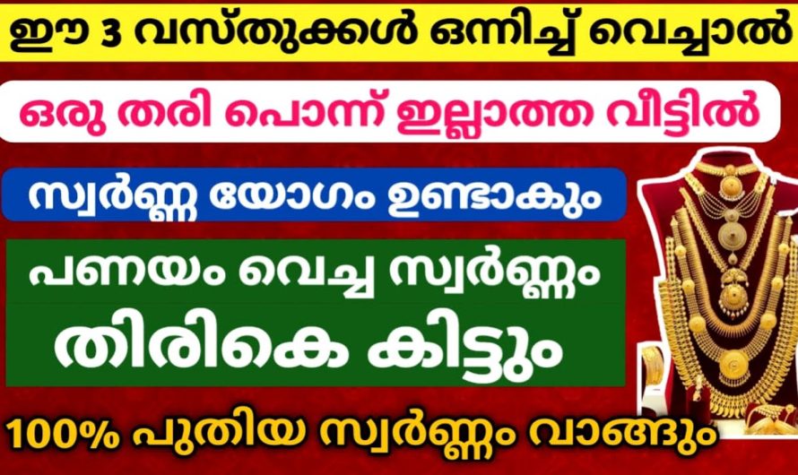 വീട്ടിൽ സ്വർണ്ണം വന്നു ചേരും.. ഒന്നിച്ചു ഈ 3 വസ്തുക്കൾ ചേർത്തു വെക്കൂ